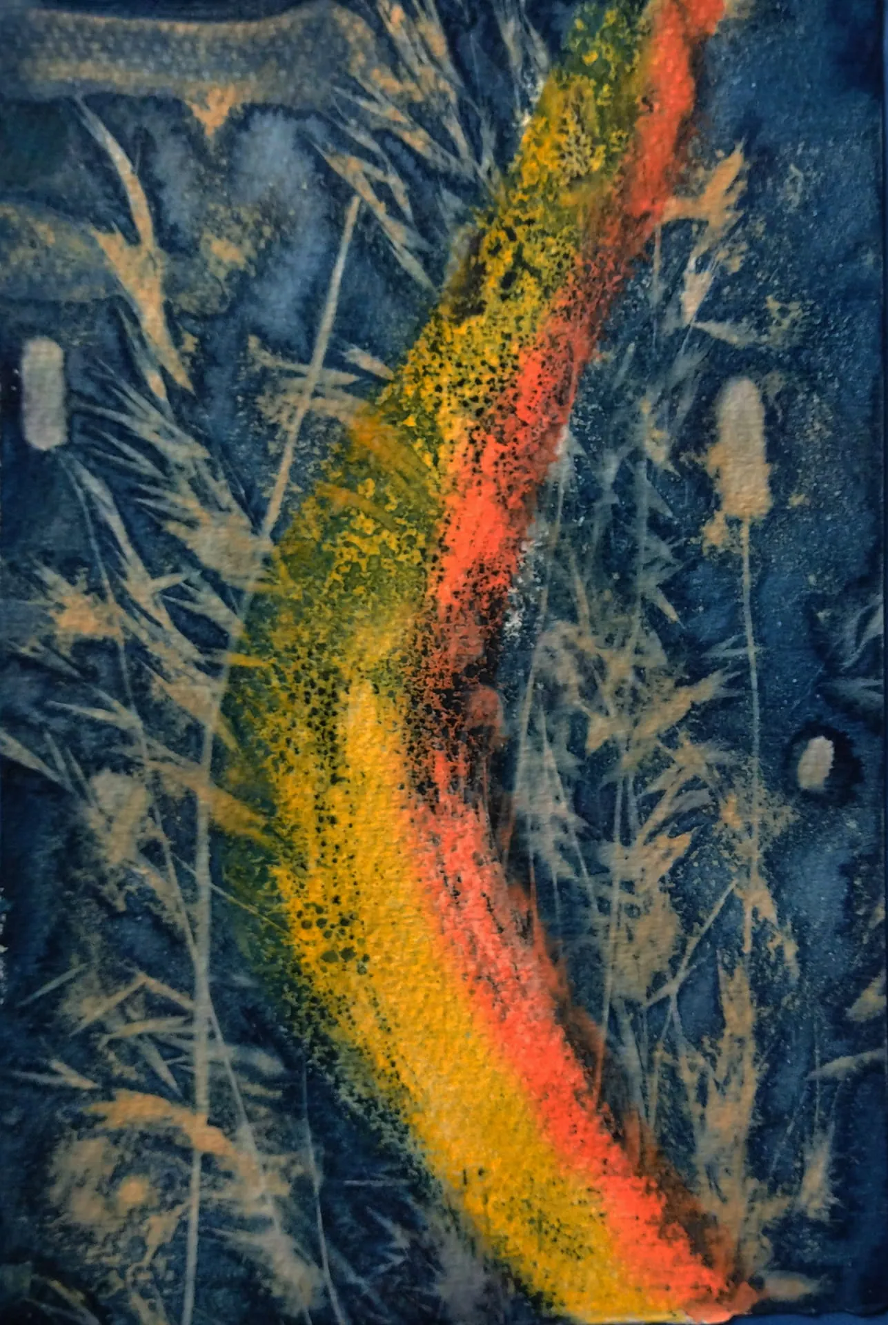 Cyanotype with yellow brushstrokes