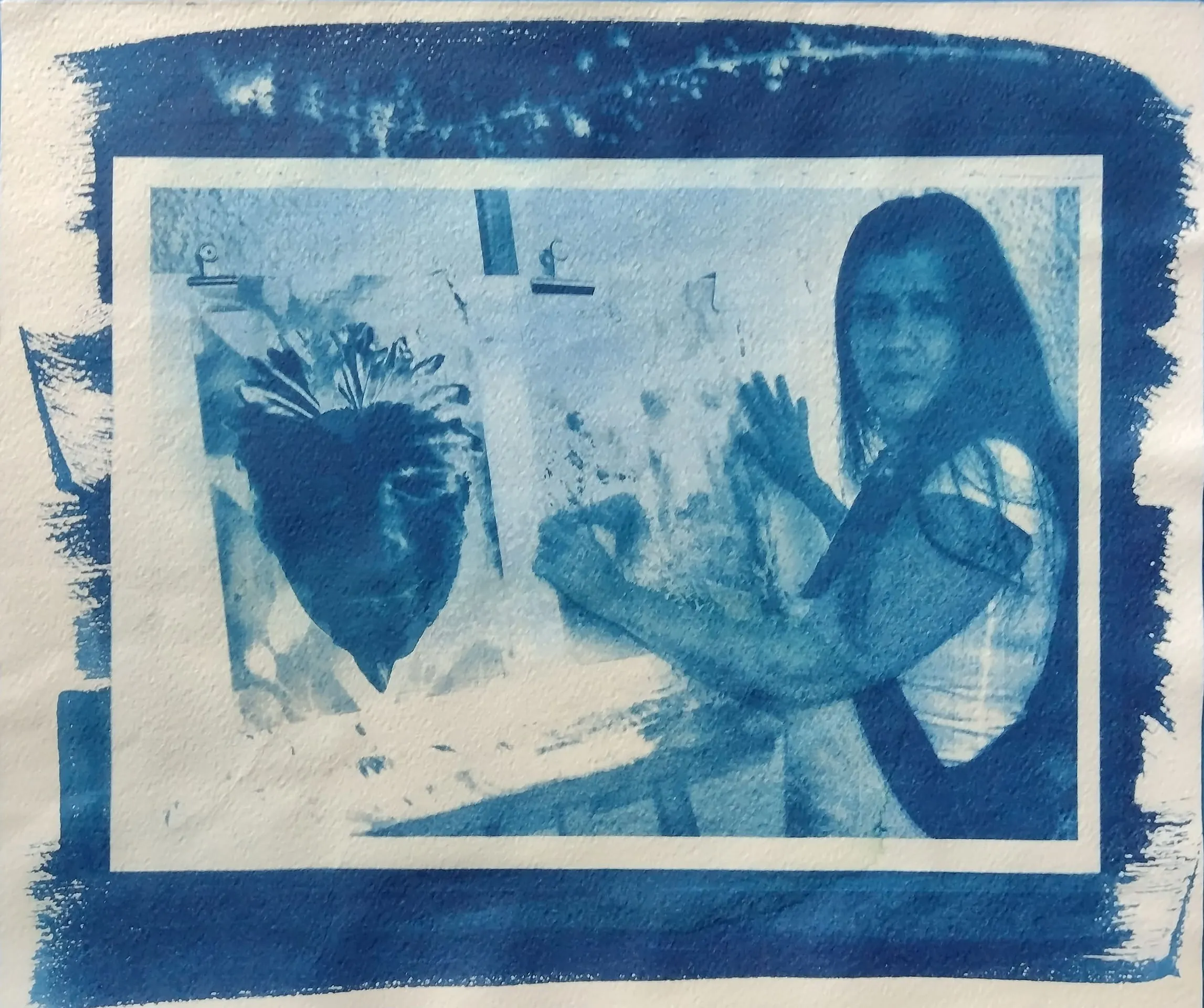 A cyanotype of me painting in my studio