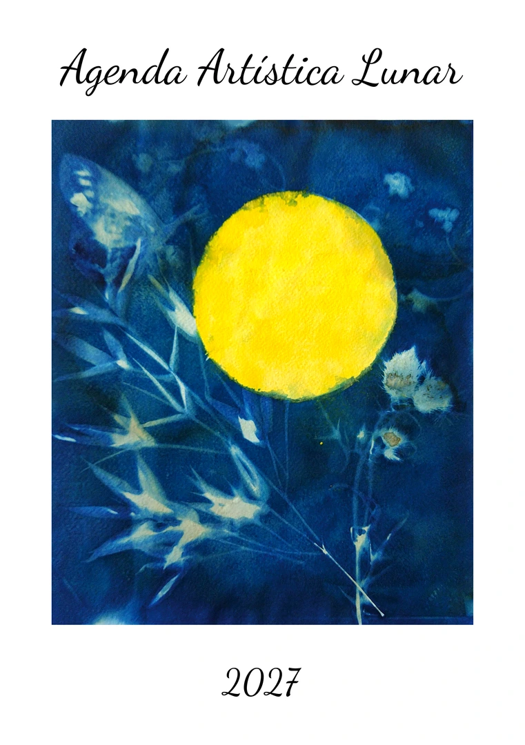 Agenda Artística Astrológica 2027 – cover, cyanotype art calendar by Matilde Cánepa González