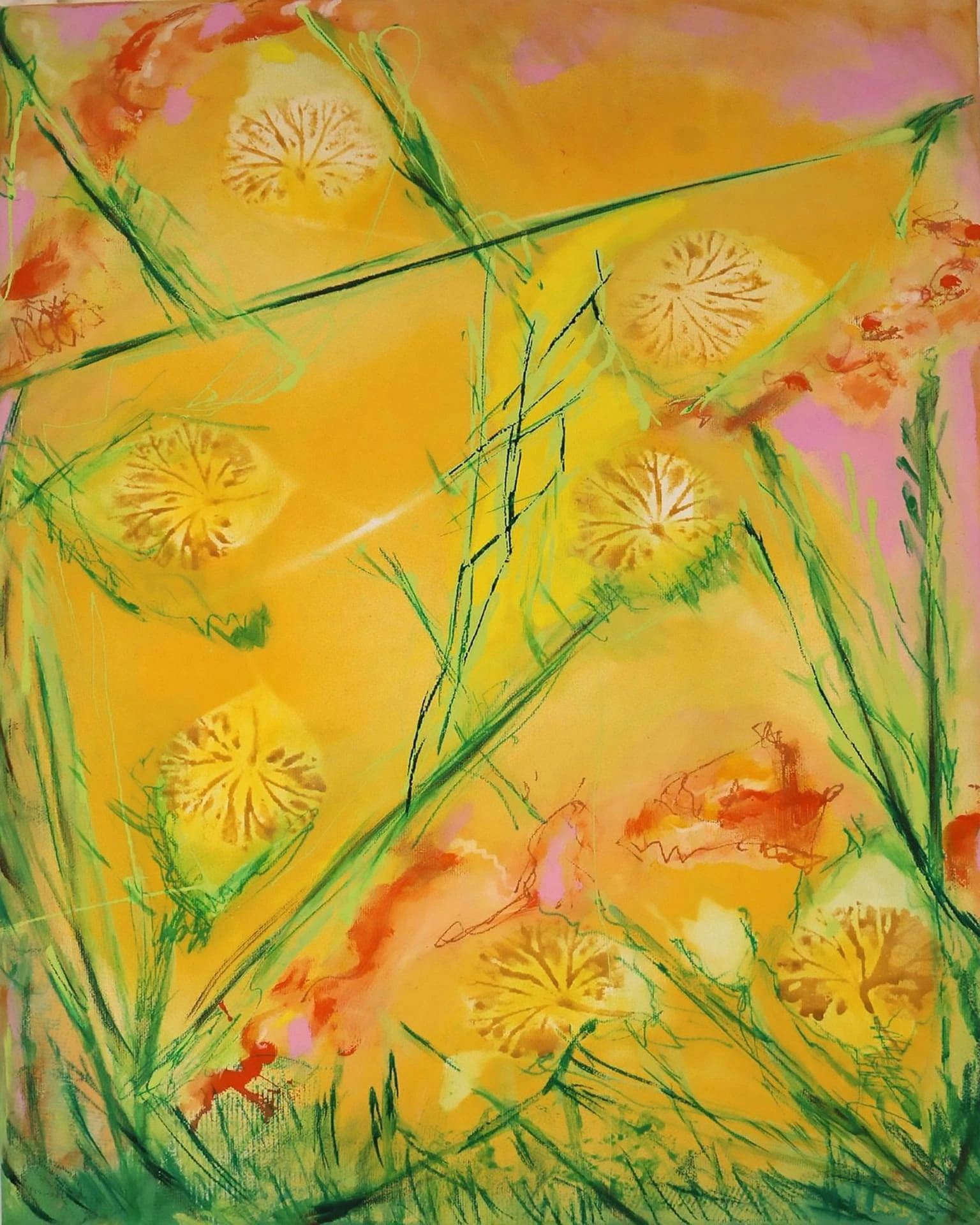 Primavera Series 1 – Abstract painting of grass and dandelion