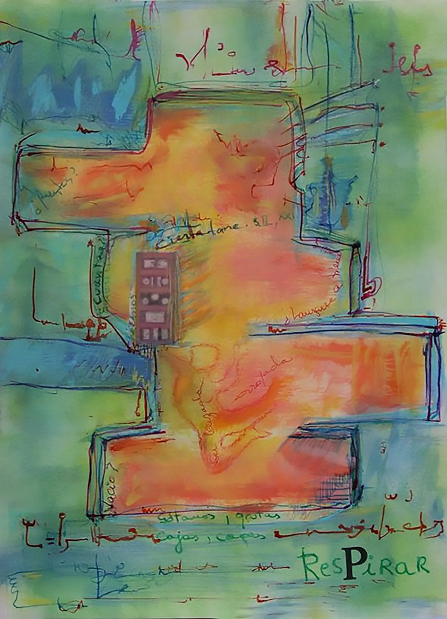 Abstract mixed-media painting on paper by Matilde Cánepa González