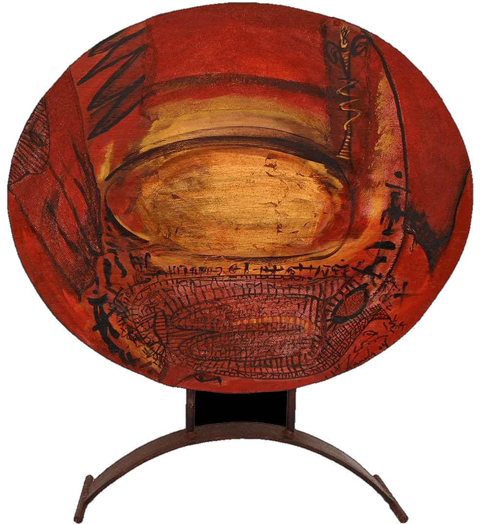 Freestanding sculpture double-sided Mixed media: wood with gold leaf