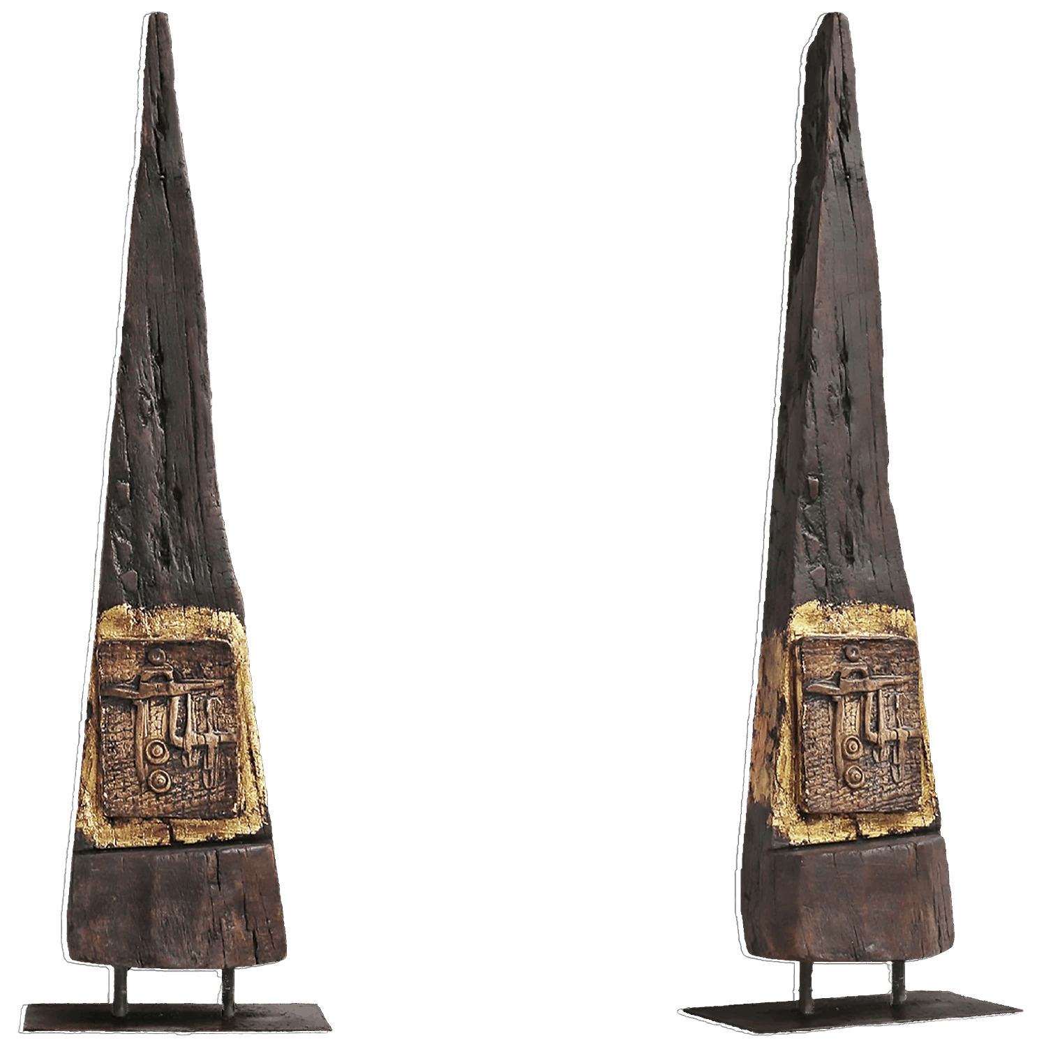 Pendulum - Sculpture on metal base Material: wood, stoneware, and gold leaf