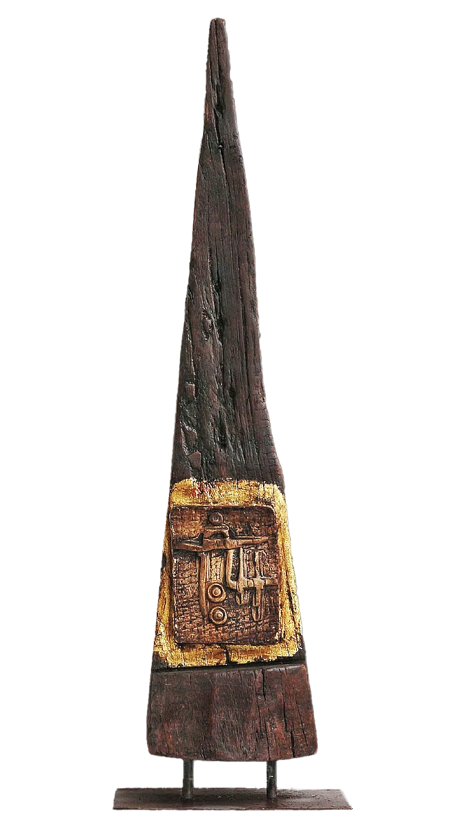 Pendulum – sculpture of wood stoneware gold leaf